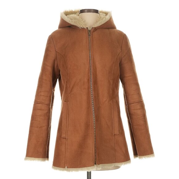 Vintage Wilsons Leather Brown Faux Suede & Fur Lined Hooded Boho Penny Lane Coat - Picture 2 of 9